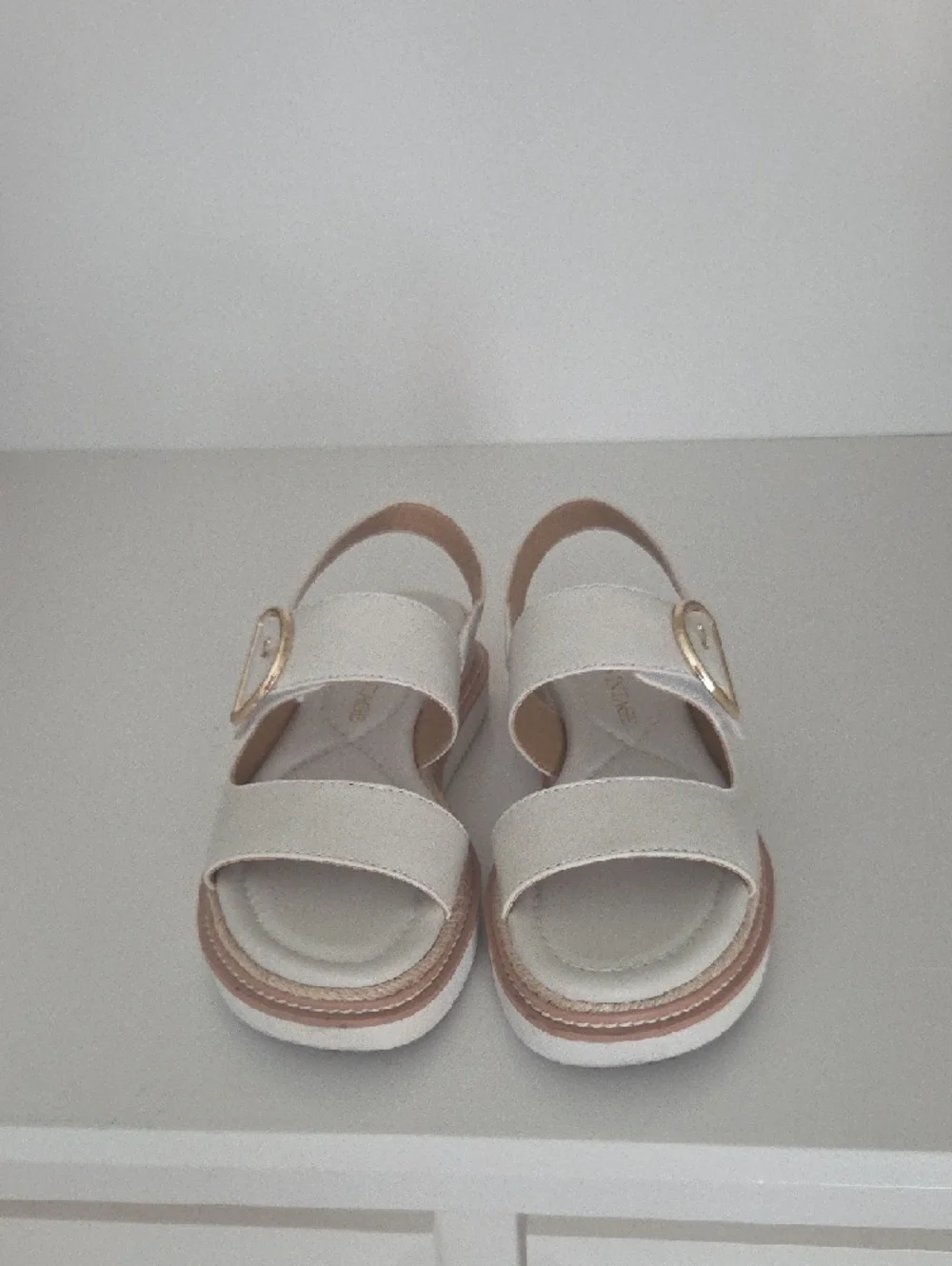 Crown Vintage Cream Platform Sandals with Gold Buckle